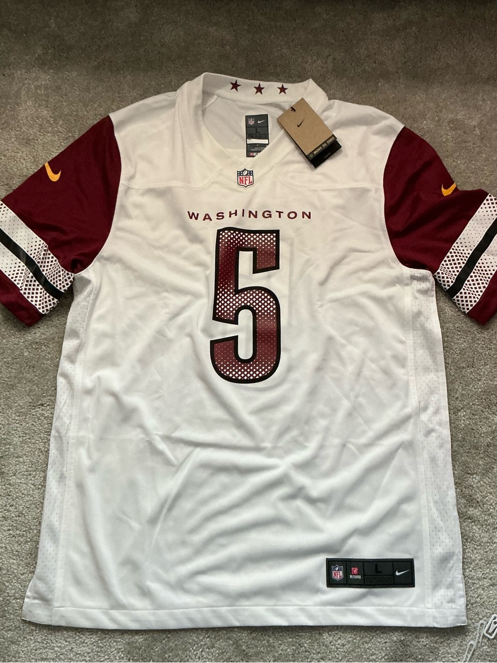 Nike White and Burgundy Washington #5 Football Jersey